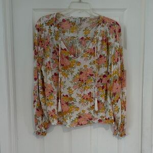 Floral Tassel Blouse Pink, Yellow, white Accents Joie large medium